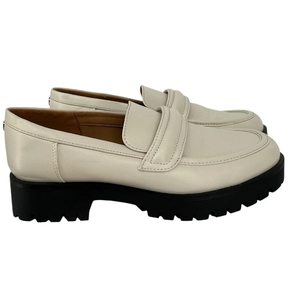 Nine West Womens Gury Slip On Chunky Lug Sole Loafers Cream Size 8.5M Y2K Preppy